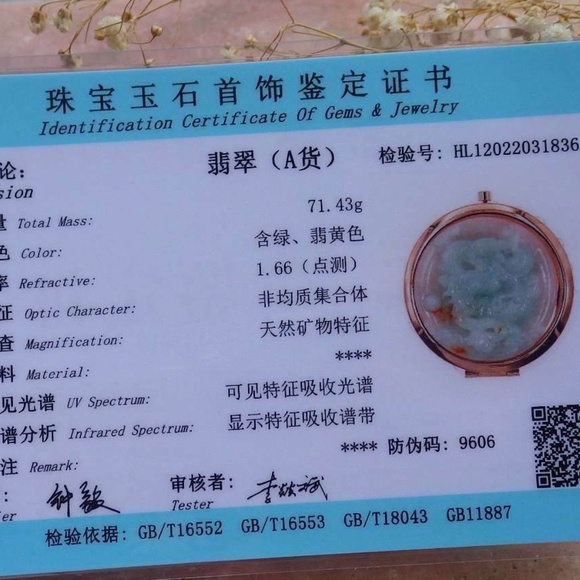 Certified Green Red 100% Natural A Jade jadeite Dragon Spit Bead Mirror - Picture 8 of 10